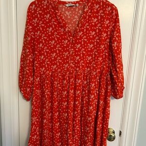 Red Floral Long Sleeve Dress
